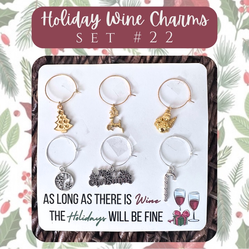 Handmade Holiday Wine Charms (Set #22)